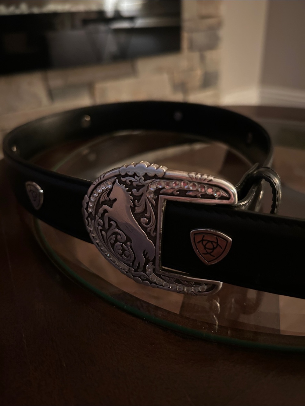 Ariat Black Leather Western Belt with Silver Buckle